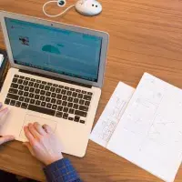 A person working on a research project using a laptop